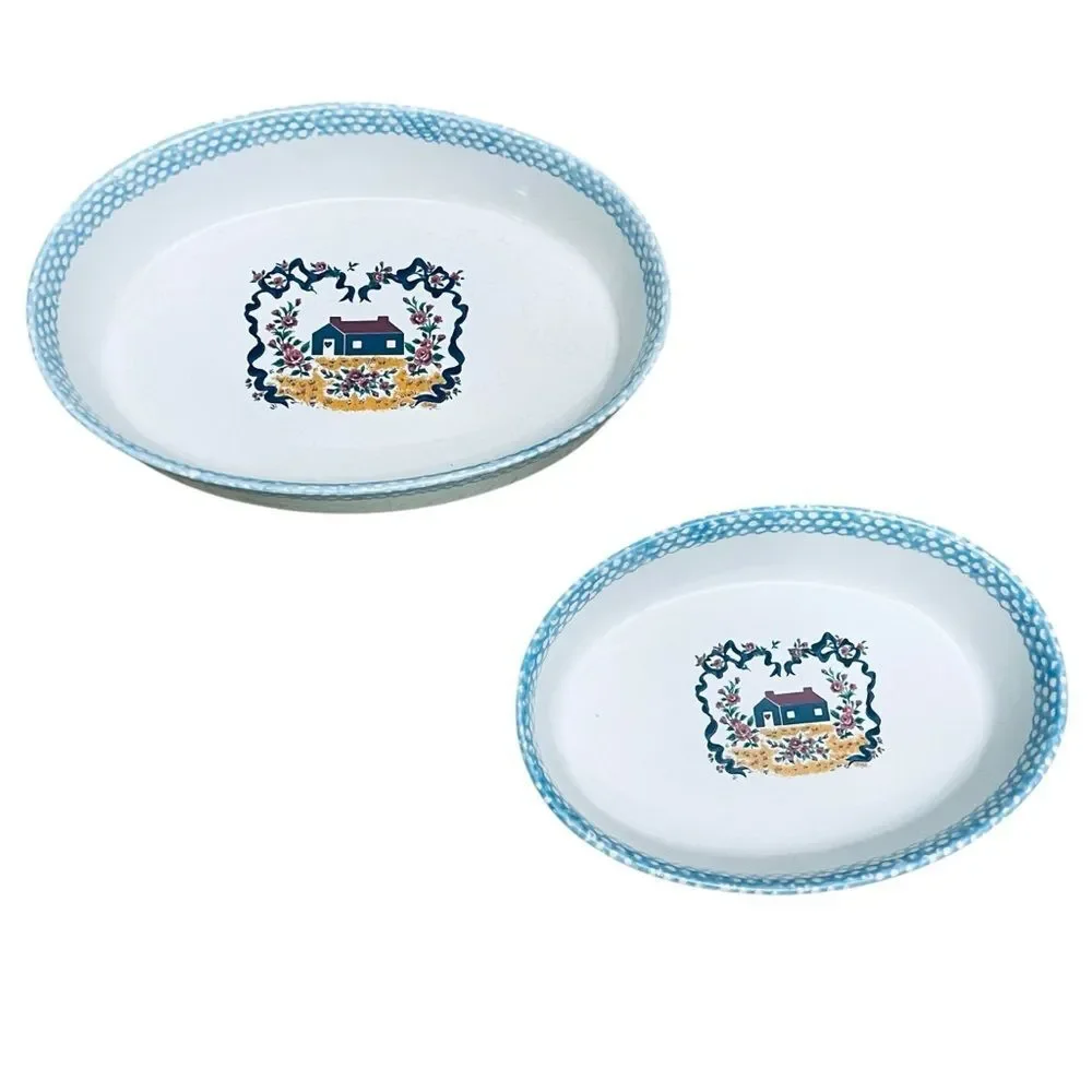 Vintage Teamson 1995 Open Oval Baking Dishes Farmhouse Country Design Set/2